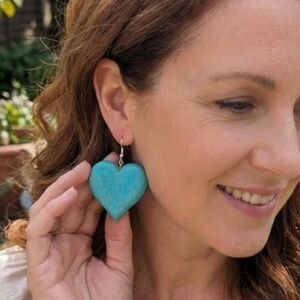 New handmade puff heart stone earrings turquoise
